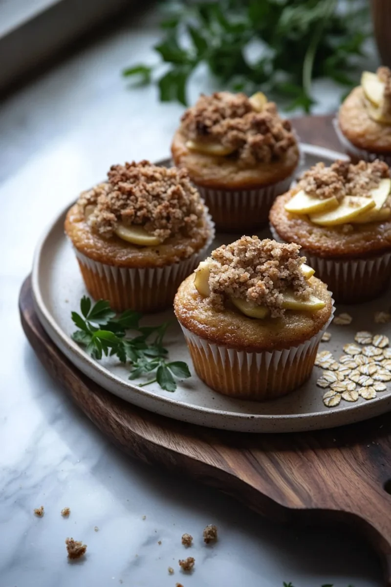 Delicious apple crumble cupcakes topped with crumble and apple slices