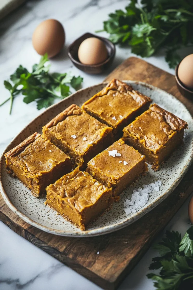 Delicious homemade pumpkin bars with cream cheese frosting on a wooden table