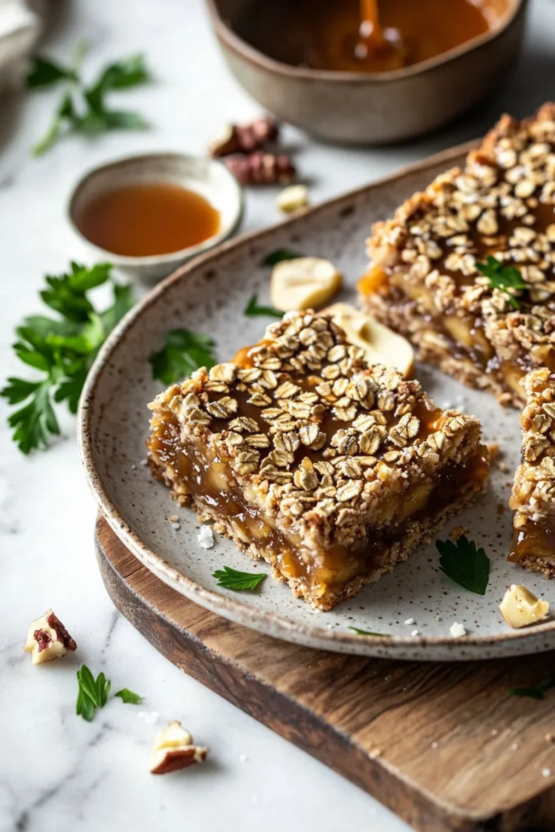 Delicious Caramel Apple Butter Gooey Bars topped with caramel drizzle.