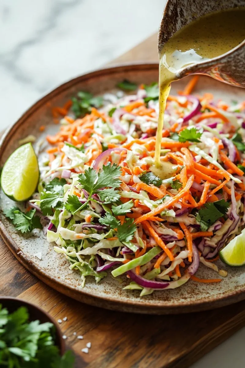 Cilantro lime taco slaw in a bowl with fresh ingredients