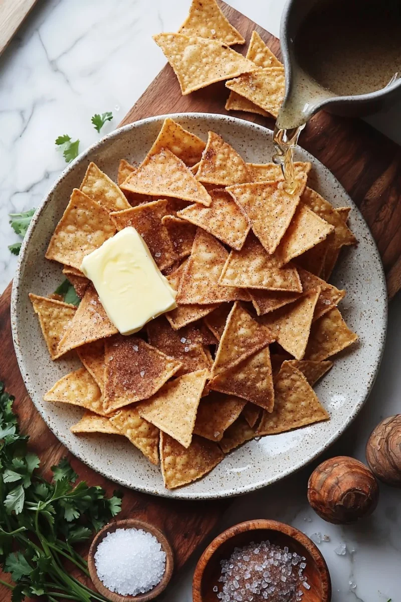 Delicious homemade cinnamon sugar tortilla chips served in a bowl