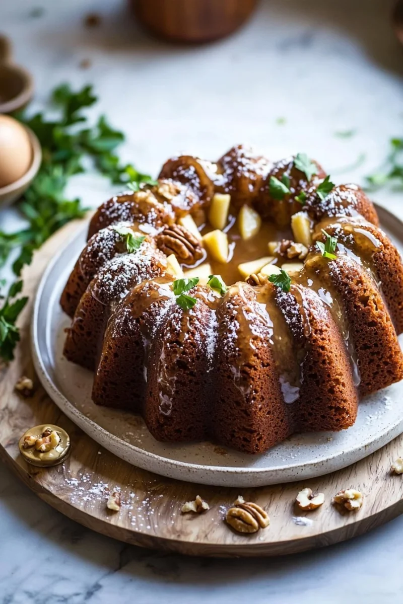 Homemade apple bundt cake with fresh apples and spices