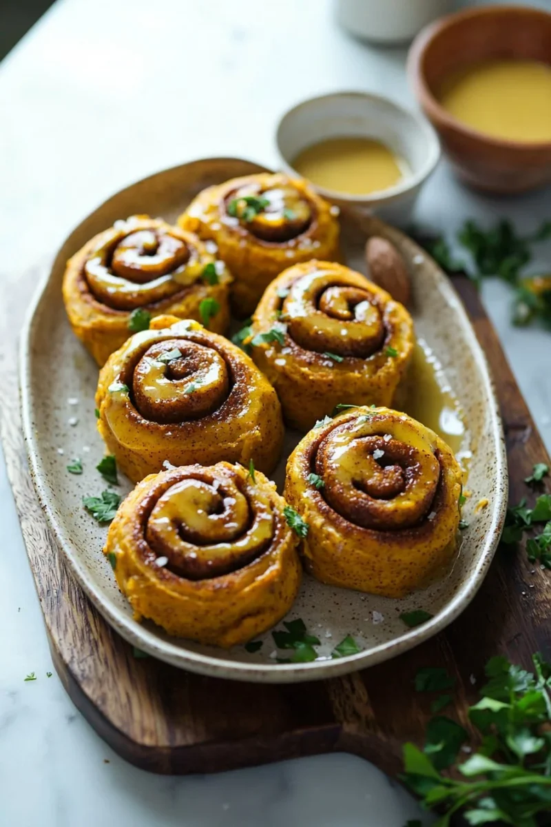 Delicious low-cal pumpkin cinnamon rolls topped with icing and cinnamon