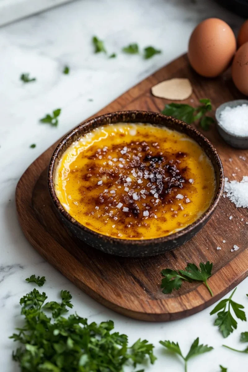 Mini pumpkin crème brûlée with a caramelized sugar topping