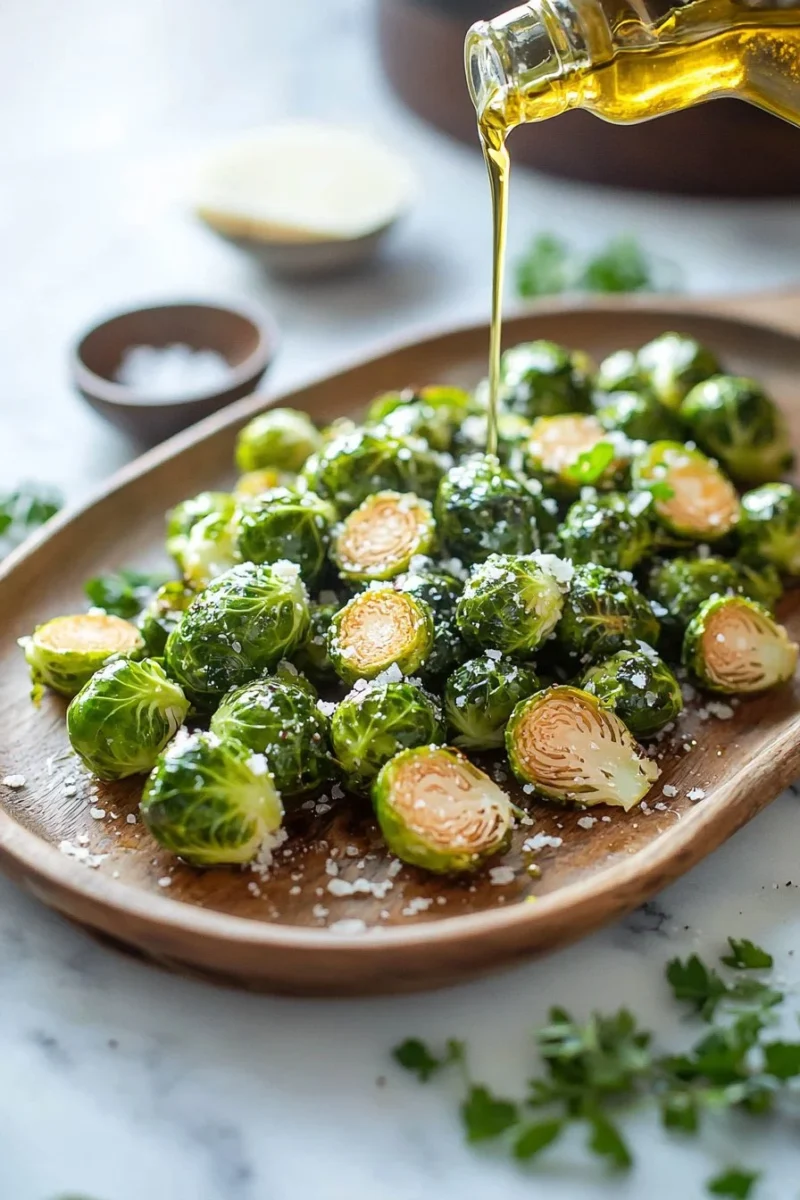 Oven roasted Brussels sprouts served in a bowl with seasoning