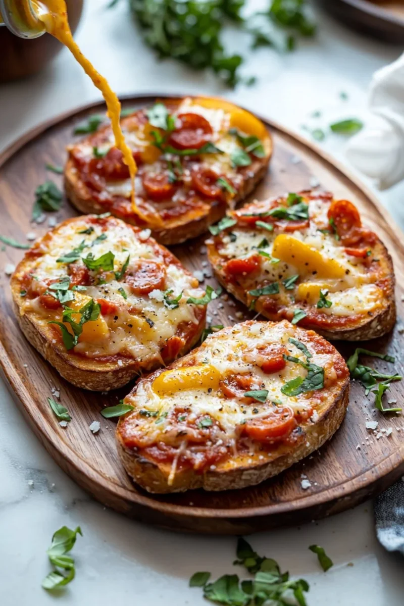 Delicious homemade Pizza Toast topped with cheese and pepperoni