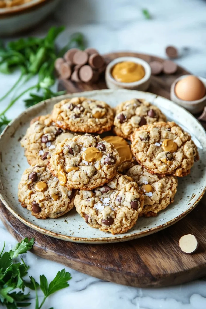Freshly baked Reese's Peanut Butter Chip Cookies with chocolate and peanuts.