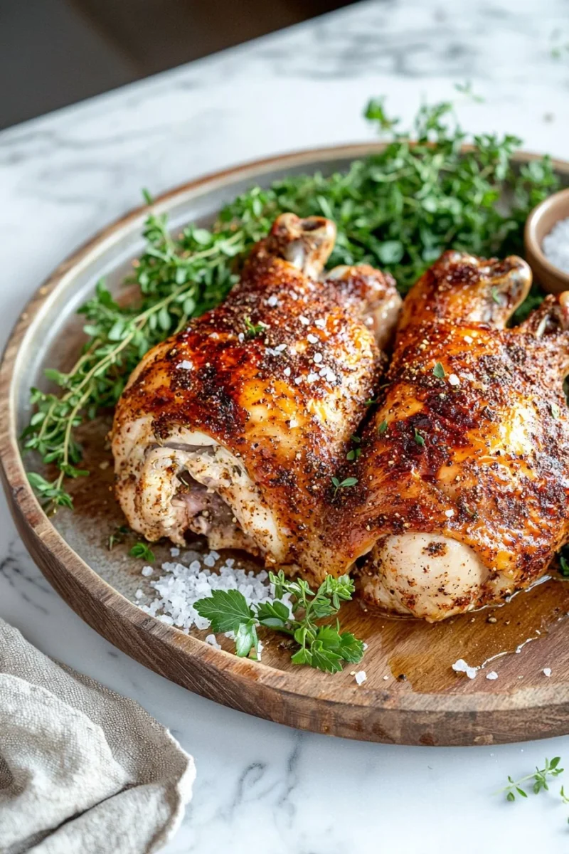 Spatchcock chicken roasting in the oven for a perfectly cooked meal.